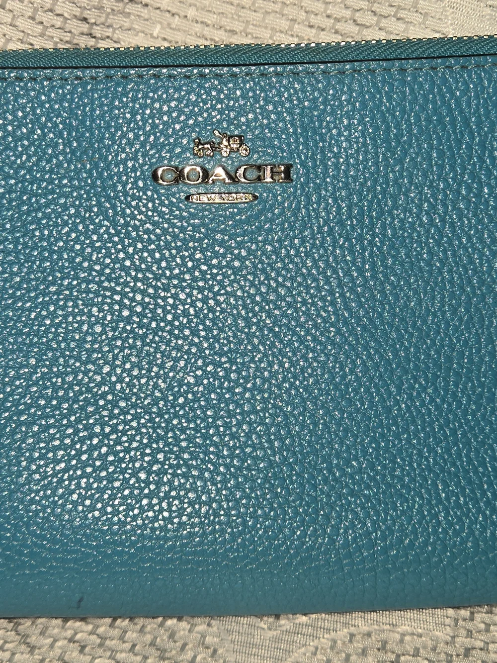 Coach Teal & Navy Large Leather Double Zip Wristlet